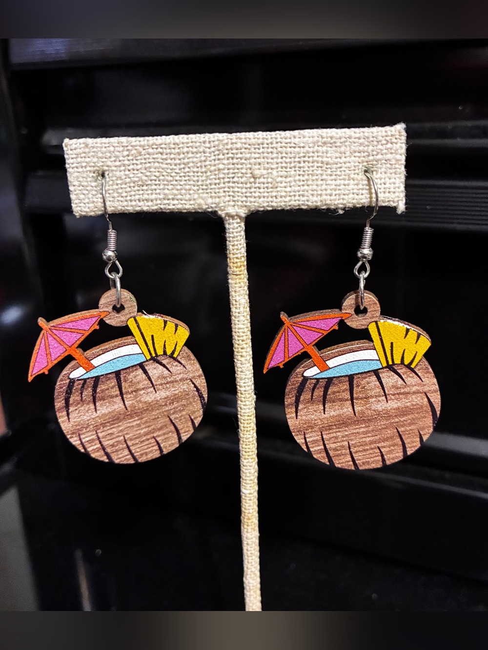Coconut Drink Dangle Earrings - Tropical Colors